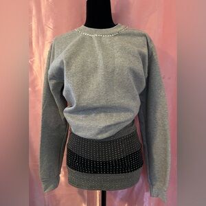 Crewneck sweatshirt rhinestone heart shaped sweatshirt for woman gray sweatshirt